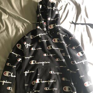 Champion Life Reverse Weave All Over Print Black Hoodie Mens Size
